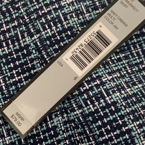 Tahari Woven Skirt NWT Size 6 Navy Cabana Multi-Color Kick Pleat Zip Back - Picture 10 of 11